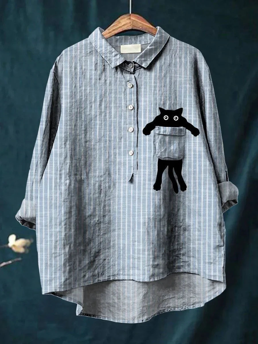 Kaelarose - Cute Cat Pocket Shirt