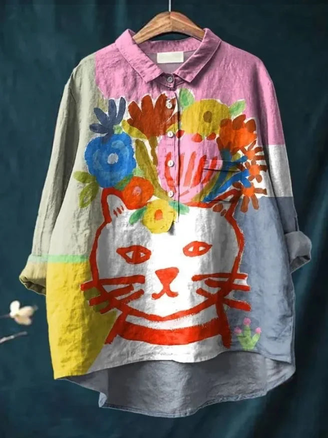 Ebonelle - Artistic Cat Print Shirt