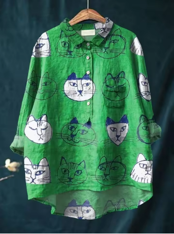 Adelarose - Stylish Cat Print Shirt