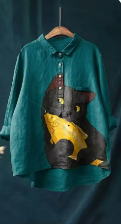 Elsinorelle - Cat and Fish Print Shirt