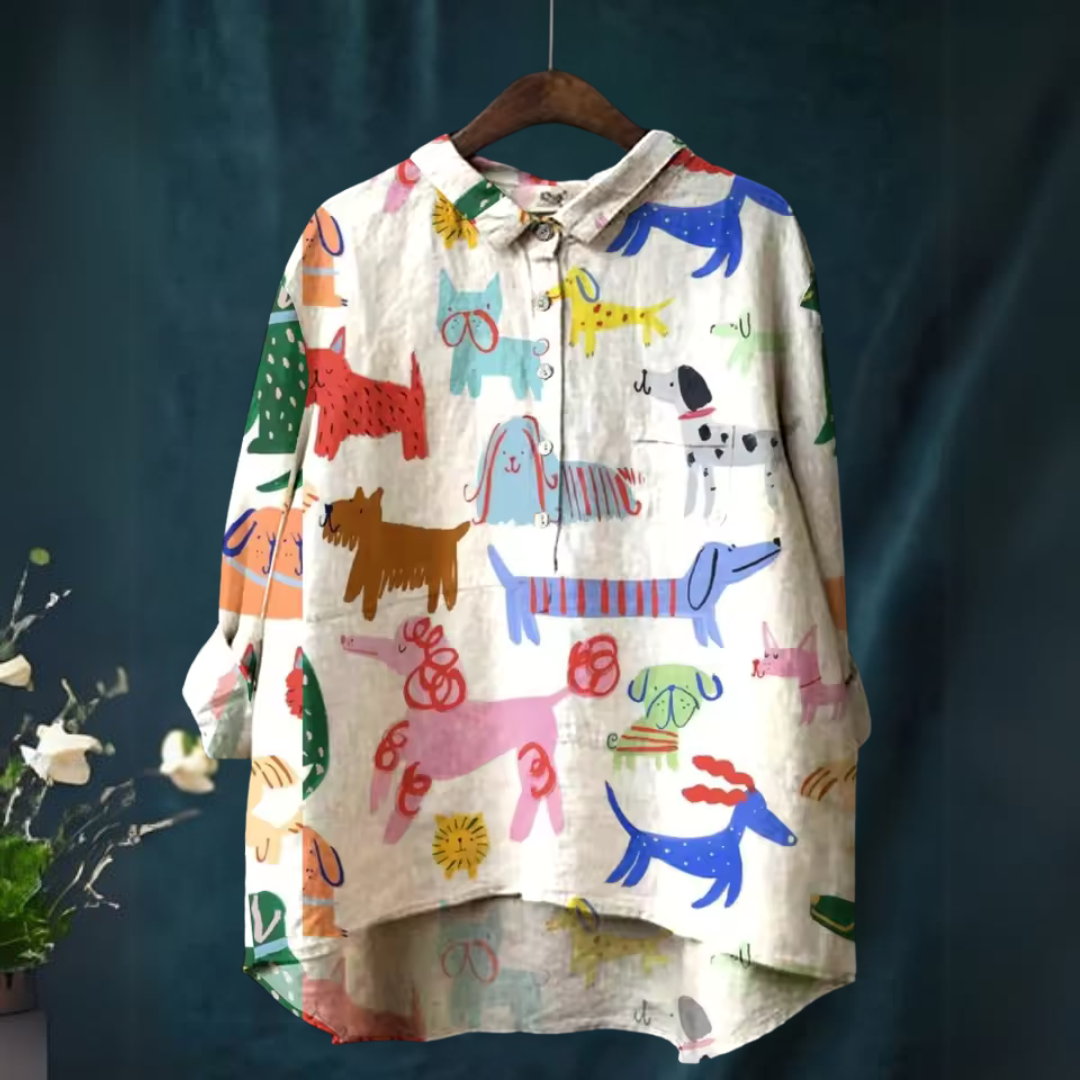 Maureline - Playful Dog Print Shirt