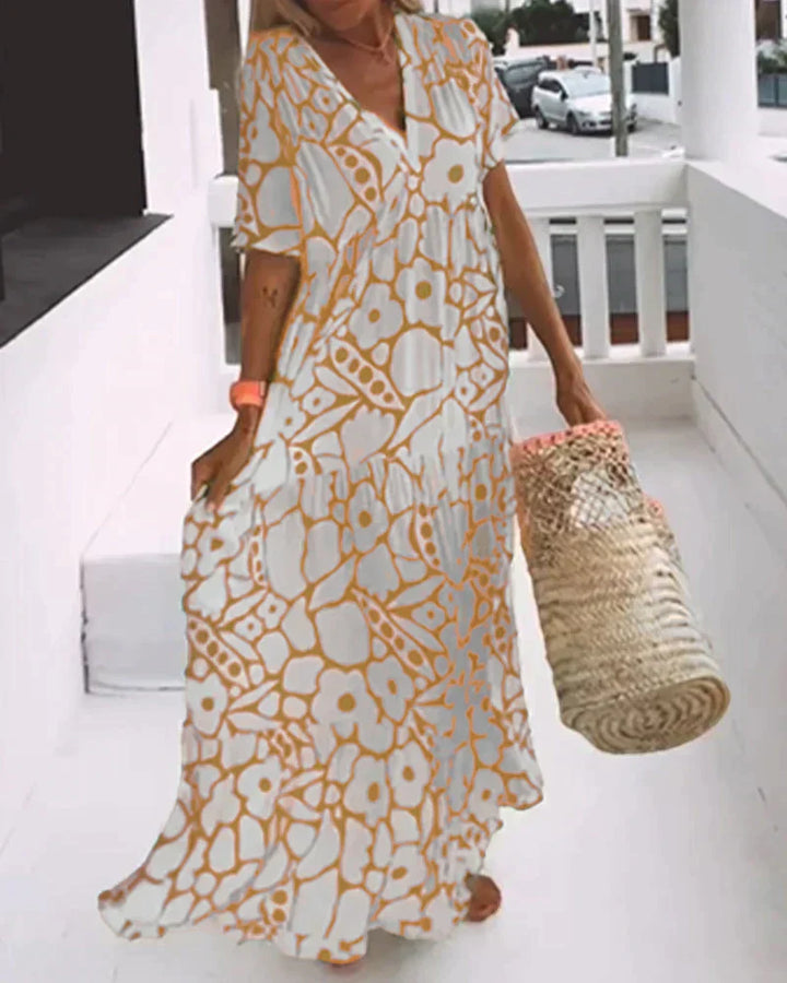 Darlene - Long Summer Dress with Flowing Cut and Elegant Graphic Pattern