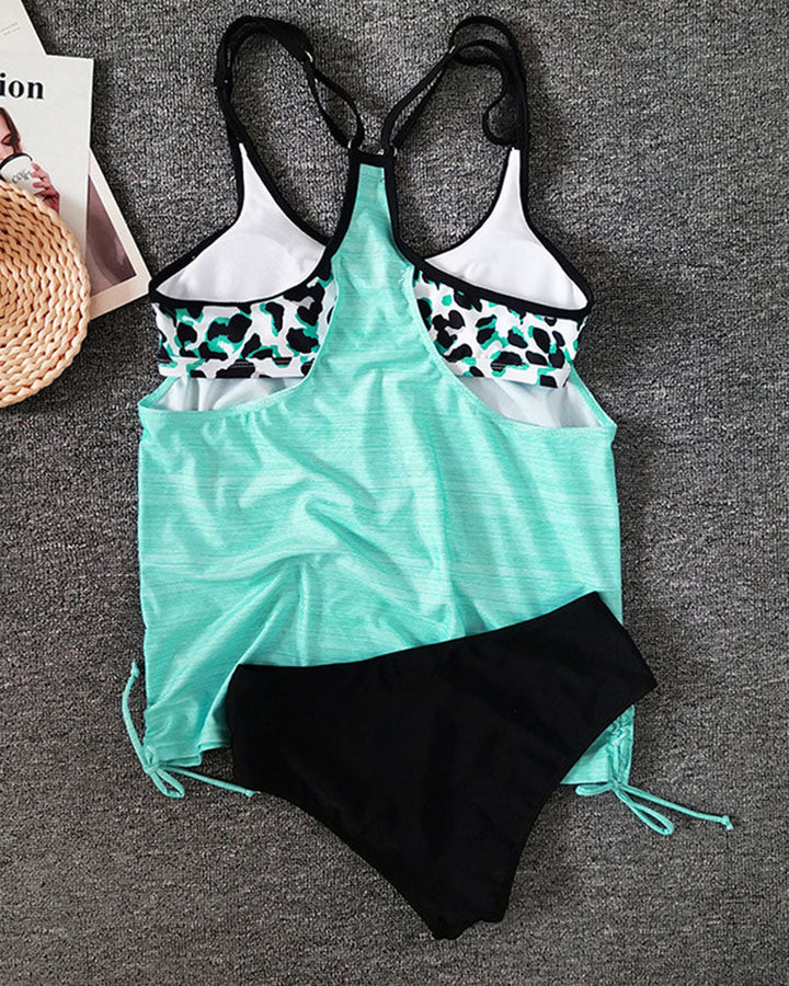 Fiona - Plain tankini with leopard print