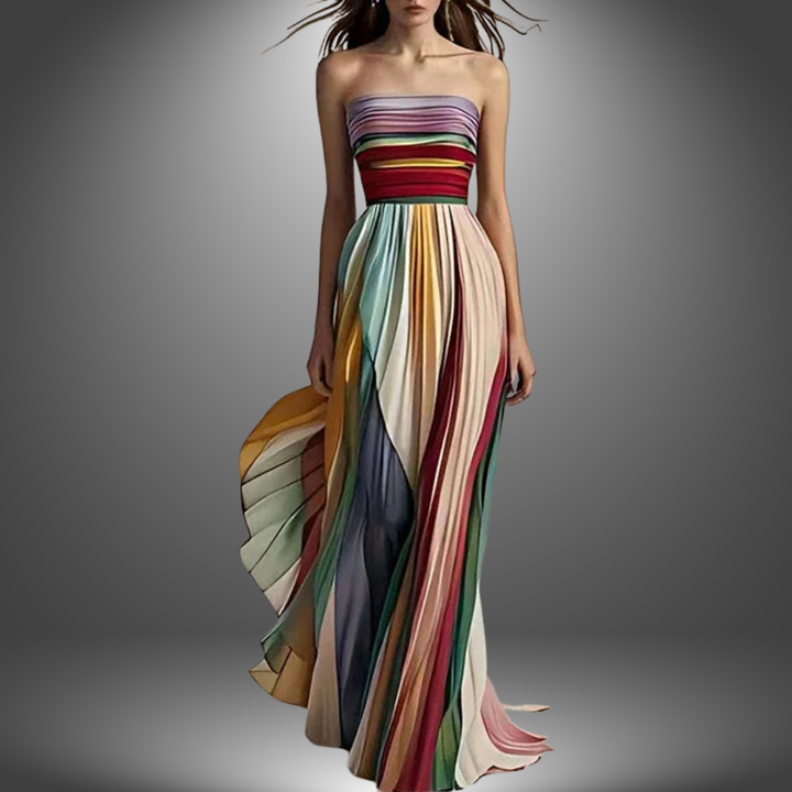 Abigail - Strapless Colourful Pleated Maxi Dress