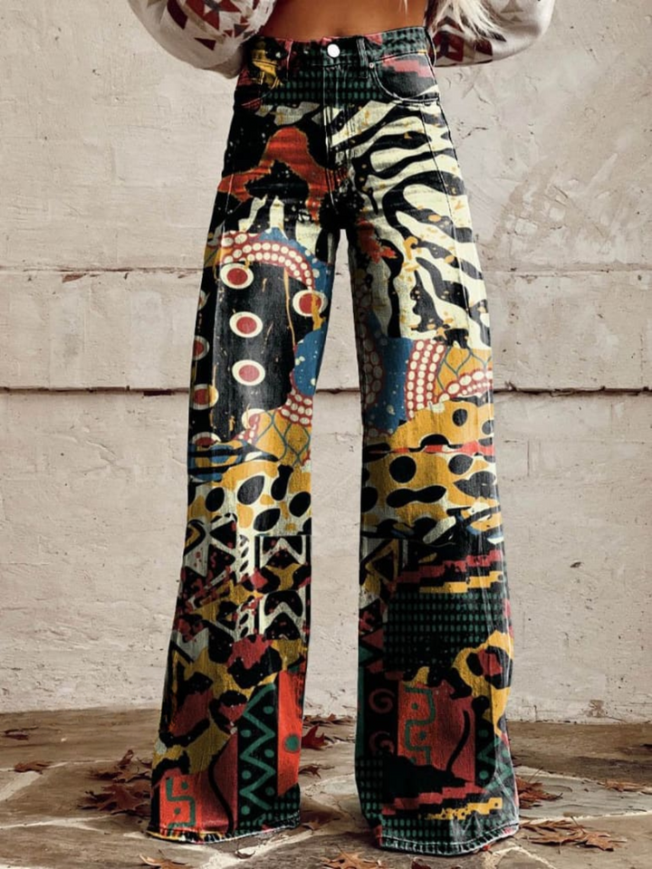 Kris - Wide-Leg Pants with An Elegant and Bold Artistic Pattern