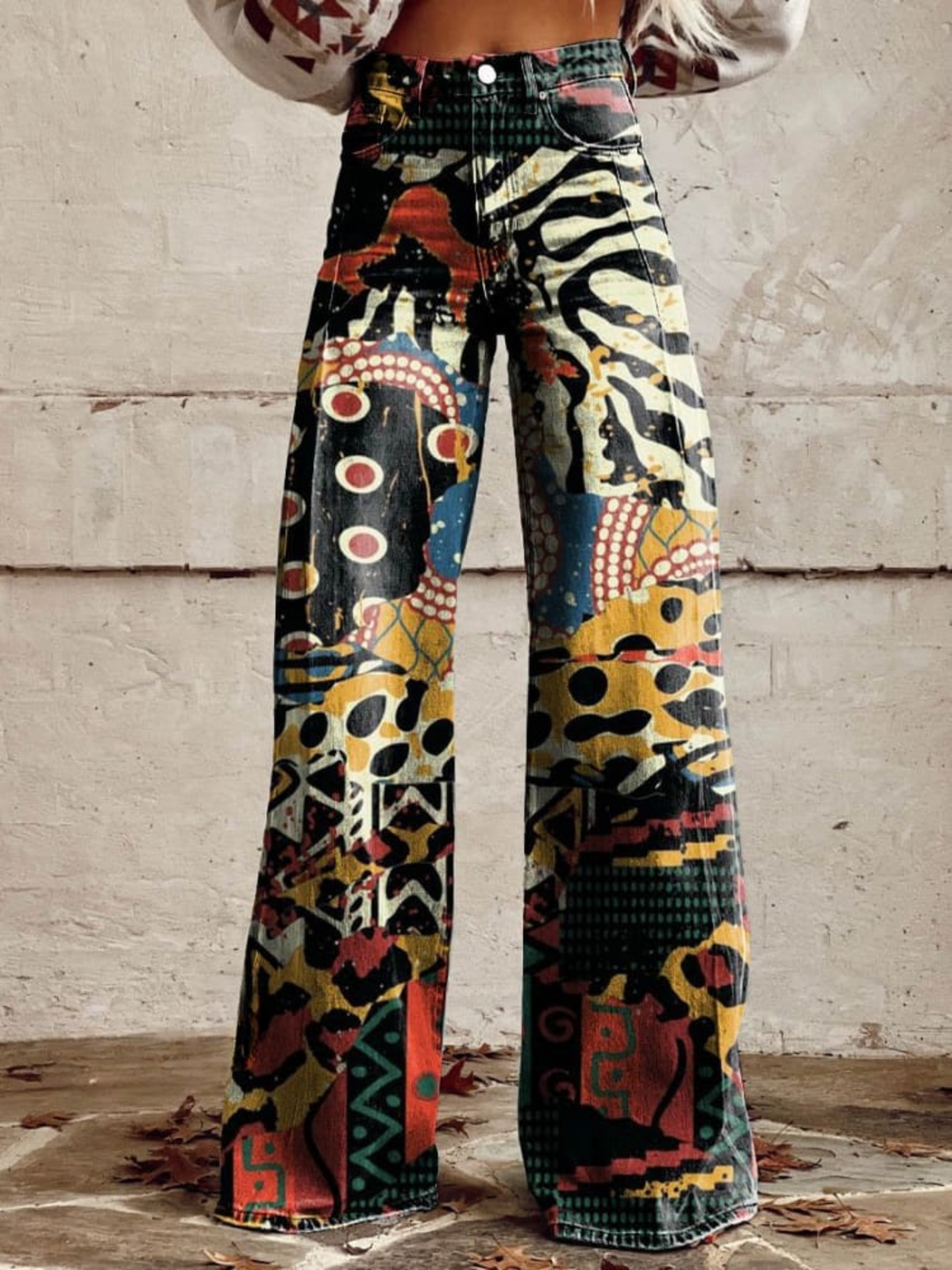 Kris - Wide-Leg Pants with An Elegant and Bold Artistic Pattern