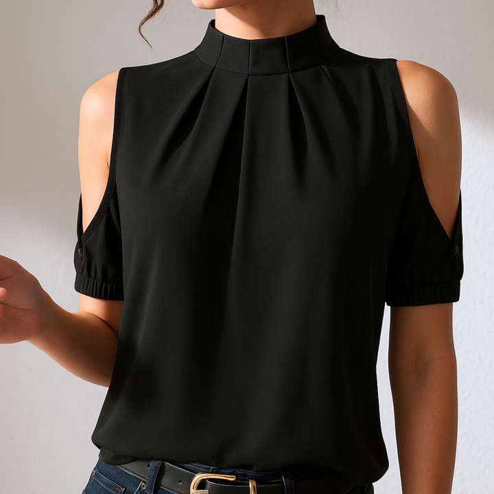 Kylie - Black Pleated Blouse with Split Sleeves