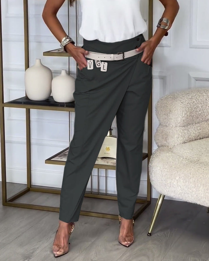 Merel - Patchwork trousers with belt