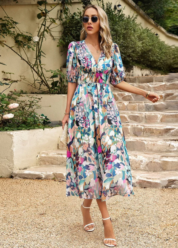 Veloura - Flattering Floral Midi Dress