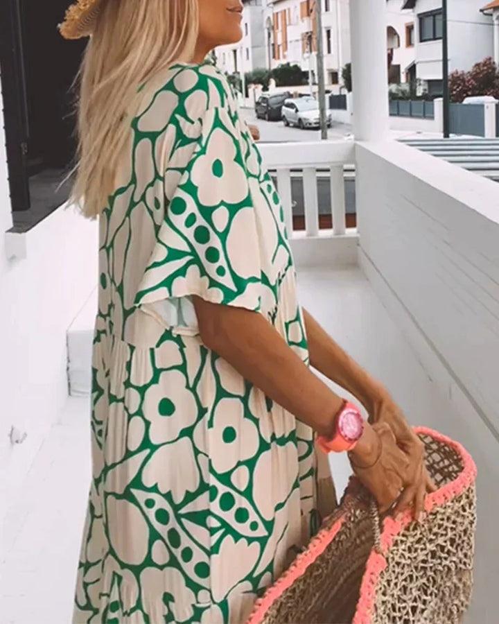 Darlene - Long Summer Dress with Flowing Cut and Elegant Graphic Pattern