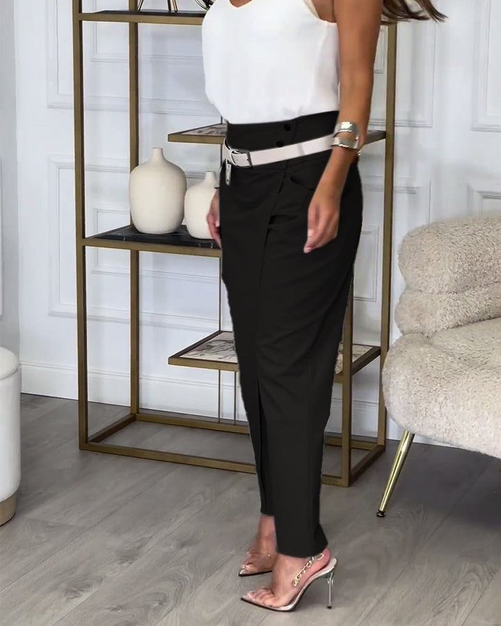 Merel - Patchwork trousers with belt