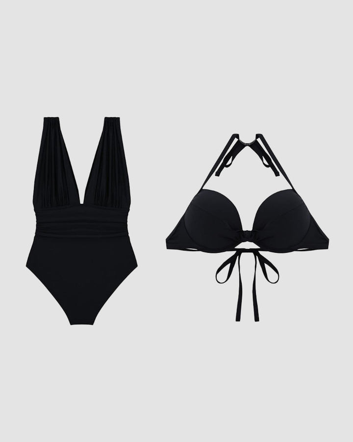 Adrianne - Shaping Swimsuit with Low Neckline and Adjustable Halter Neck