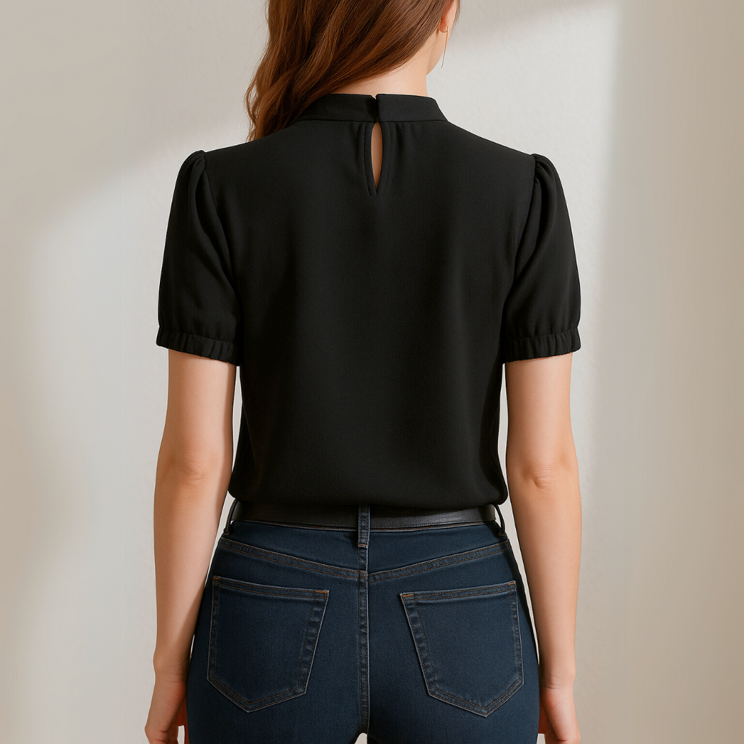 Kylie - Black Pleated Blouse with Split Sleeves