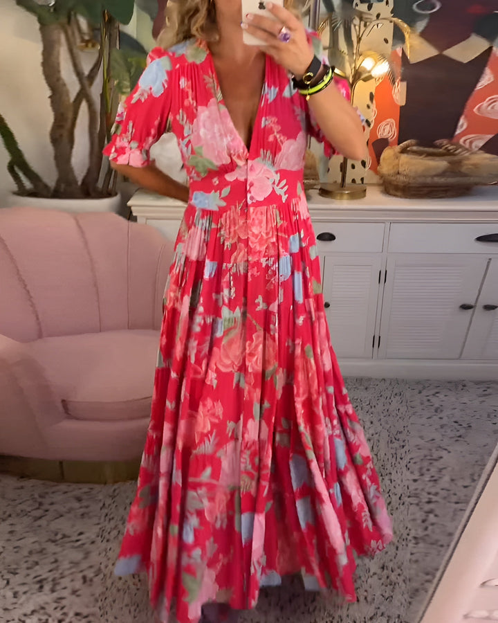Sandy - Long Floral Dress with Hidden Pockets and Feminine Cut for Daytime Wear