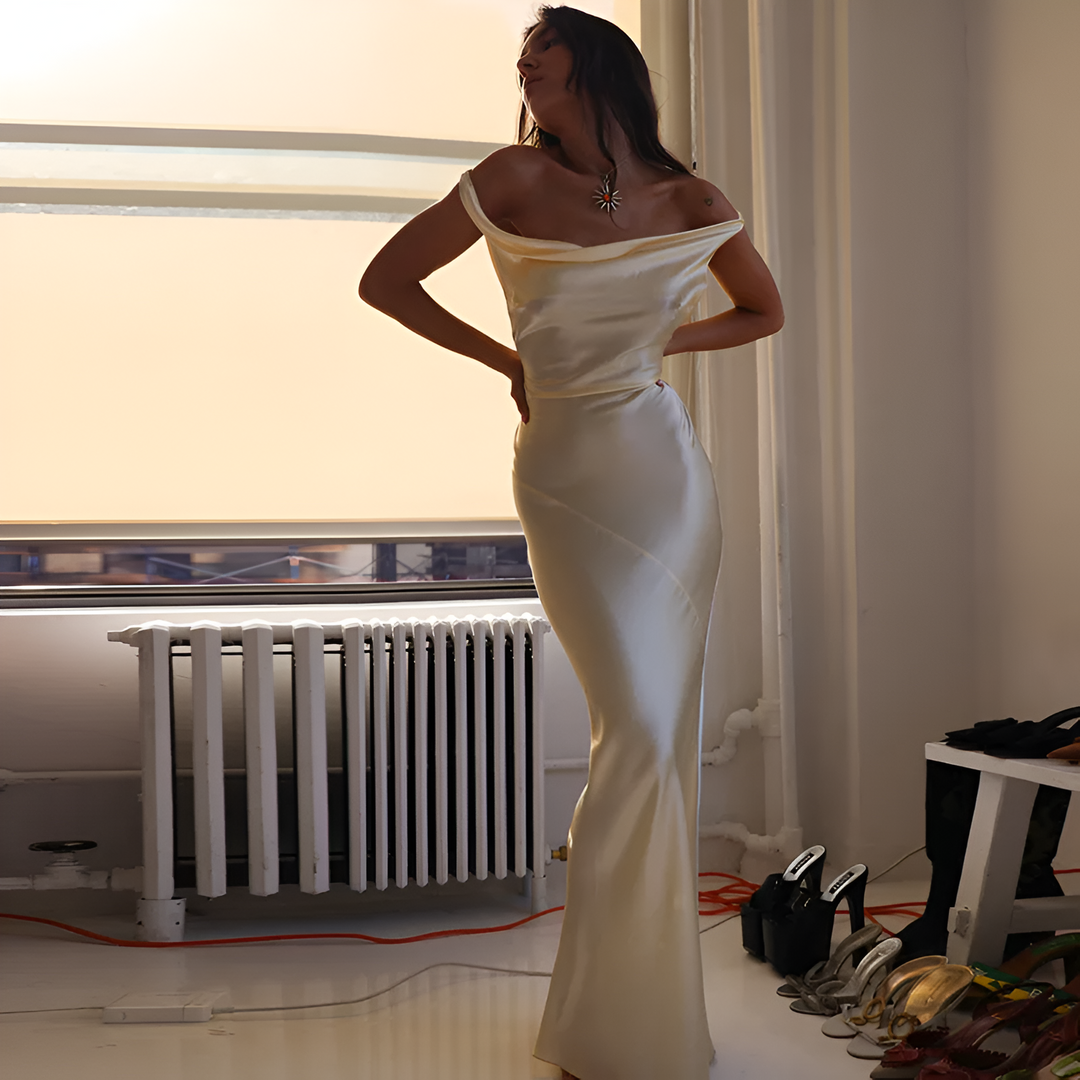 Sara - Elegant Off-Shoulder Backless Maxi Evening Dress