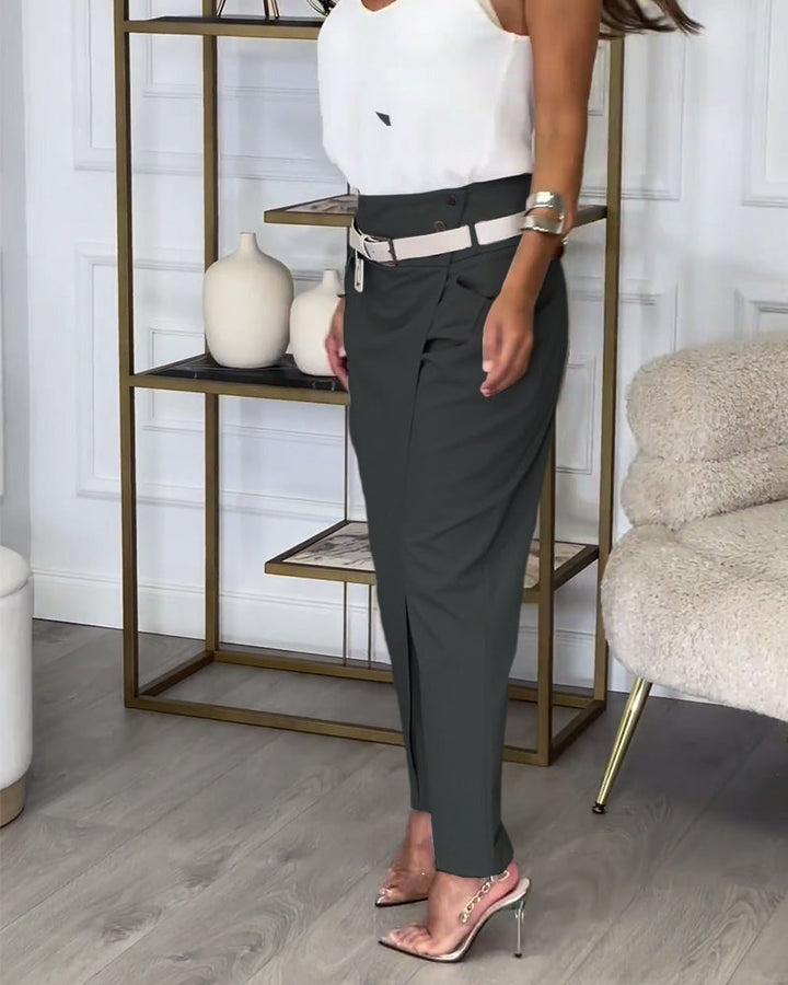 Merel - Patchwork trousers with belt