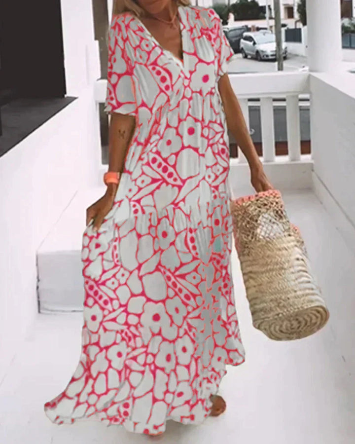 Darlene - Long Summer Dress with Flowing Cut and Elegant Graphic Pattern