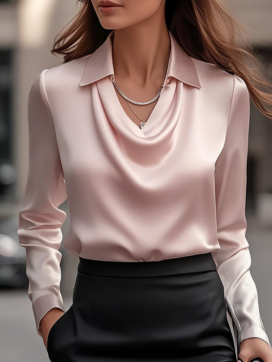 Sheena - Elegant Satin Blouse with Draped Neckline