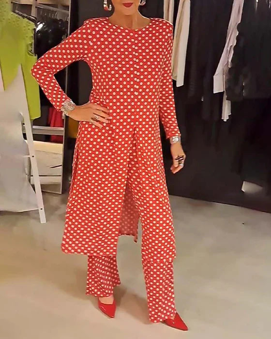 Katelyn - Two-Piece Set with Polka Dot Print for Casual Elegance and Versatile Summer Looks