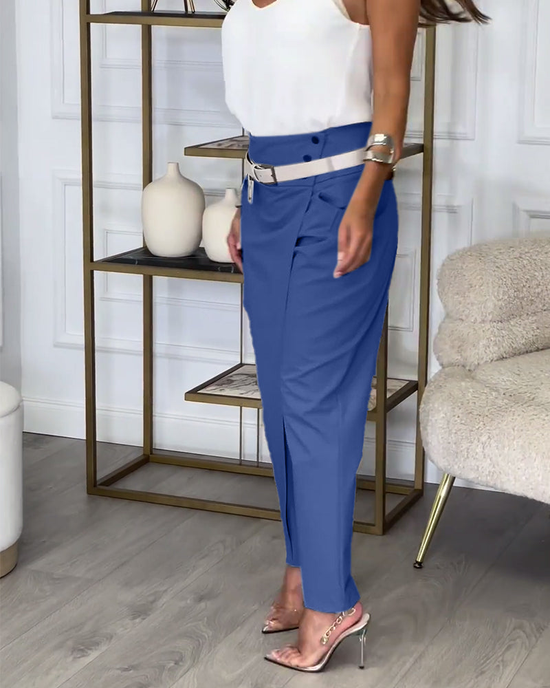 Merel - Patchwork trousers with belt