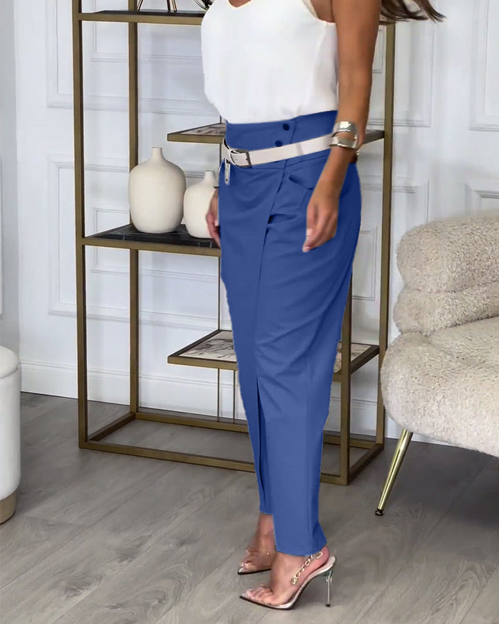 Merel - Patchwork trousers with belt