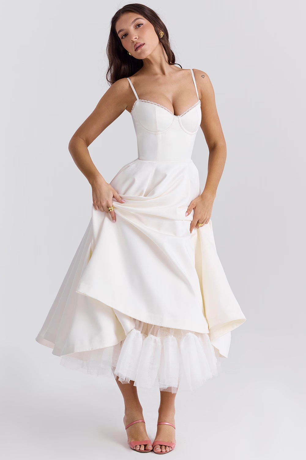 Florine - Satin-Tulle-Midi Dress