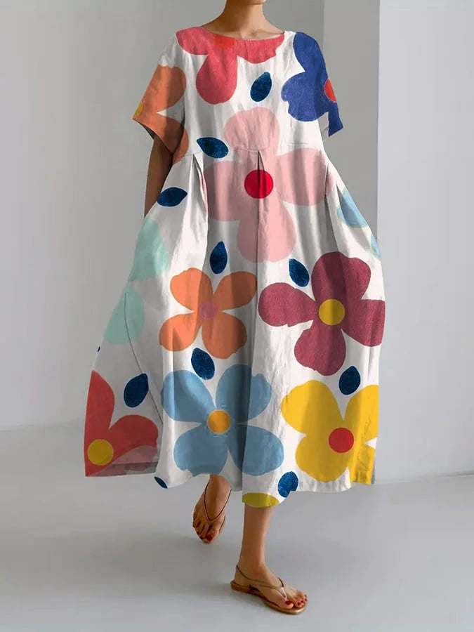 Serena - Flower Print Summer Dress with Flattering Cut and Freedom of Movement