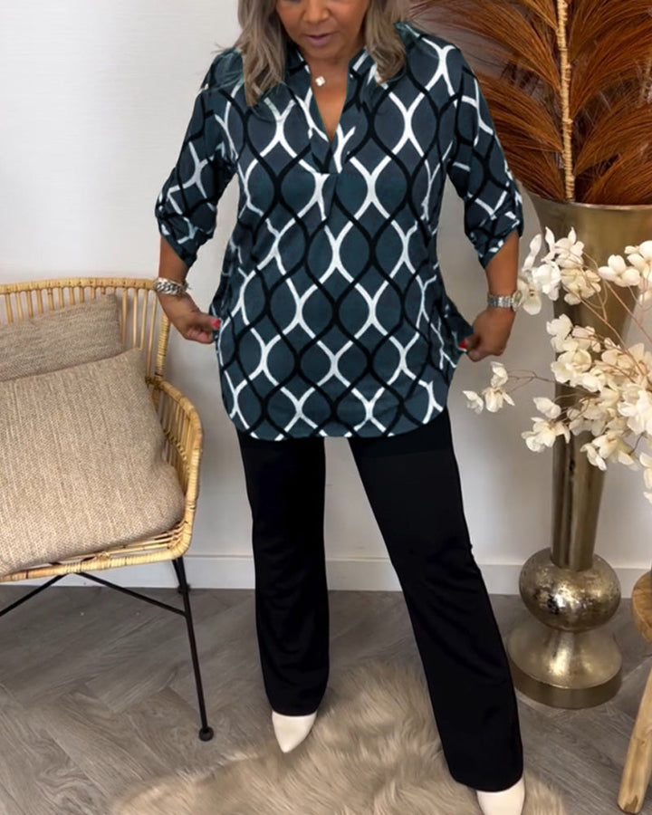 Juliet - Casual Blouse with Long Sleeves and Elegant Pattern