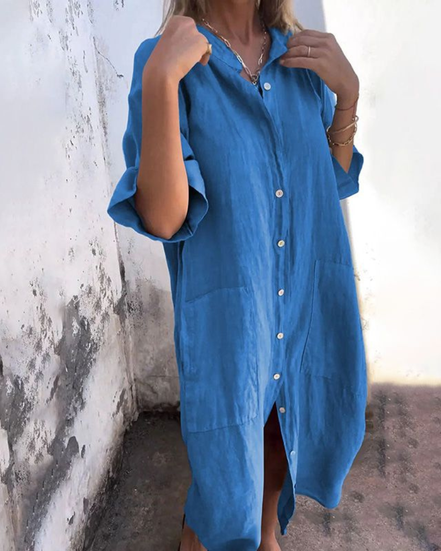 Ivy - Ibiza Style Casual Ankle-length Shirt Dress