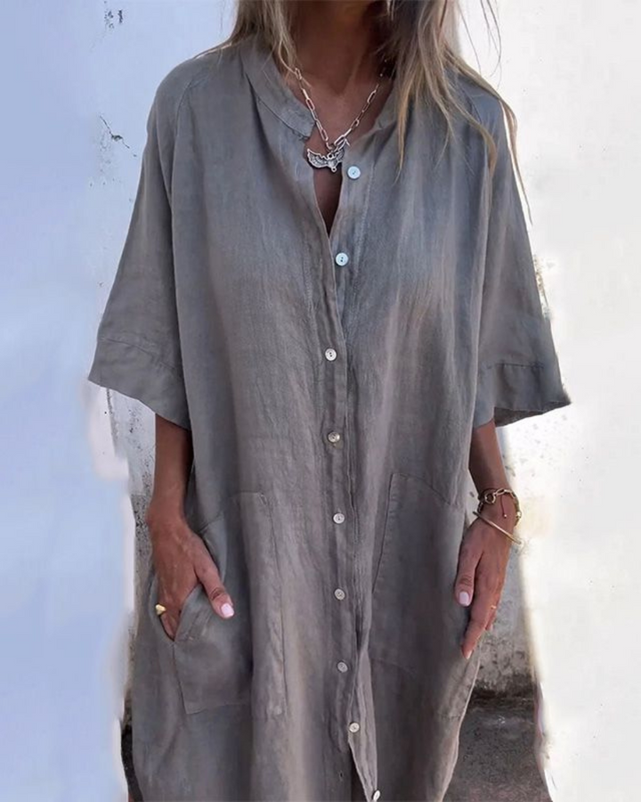 Ivy - Ibiza Style Casual Ankle-length Shirt Dress