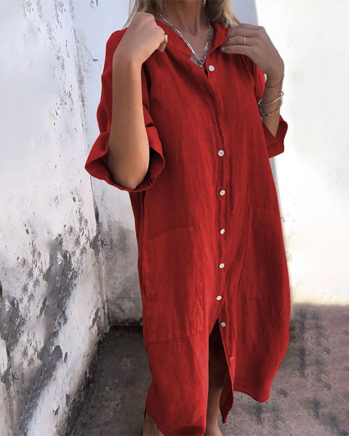 Ivy - Ibiza Style Casual Ankle-length Shirt Dress
