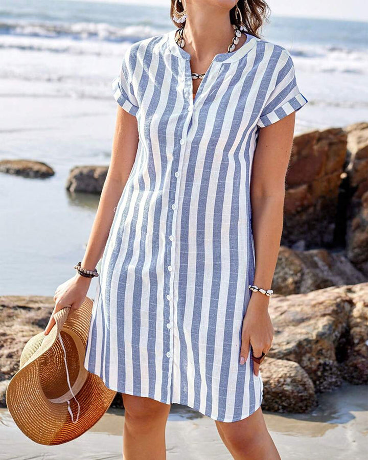 Marga - Elegant Striped Shirt Dress