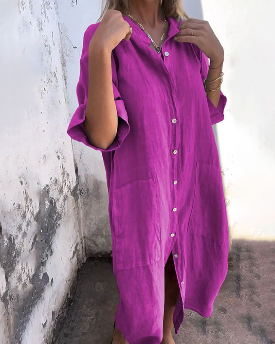 Ivy - Ibiza Style Casual Ankle-length Shirt Dress