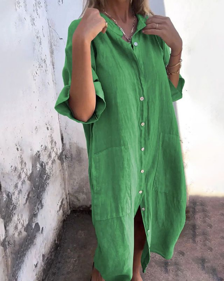 Ivy - Ibiza Style Casual Ankle-length Shirt Dress
