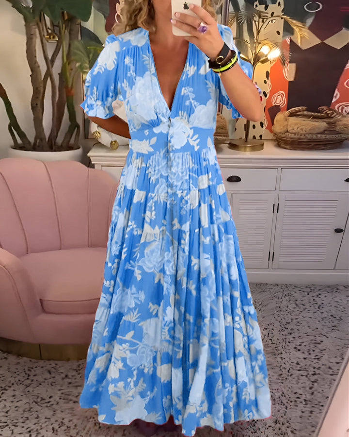 Sandy - Long Floral Dress with Hidden Pockets and Feminine Cut for Daytime Wear