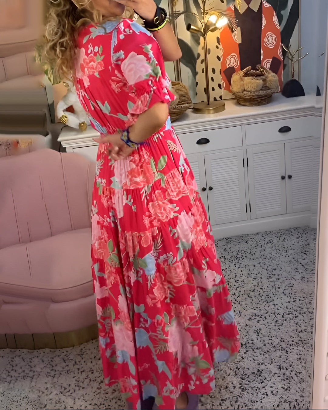 Sandy - Long Floral Dress with Hidden Pockets and Feminine Cut for Daytime Wear