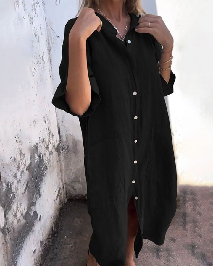 Ivy - Ibiza Style Casual Ankle-length Shirt Dress