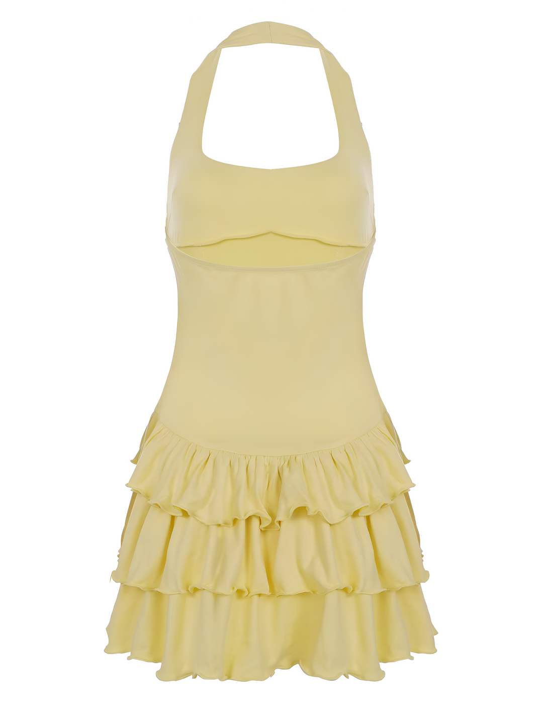 Priya - Mini Halter Neck Ruffle Hem Bodycon Summer Dress