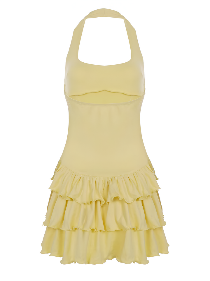 Priya - Mini Halter Neck Ruffle Hem Bodycon Summer Dress