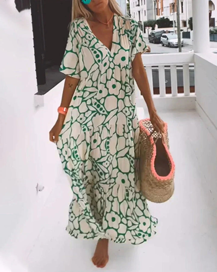 Darlene - Long Summer Dress with Flowing Cut and Elegant Graphic Pattern