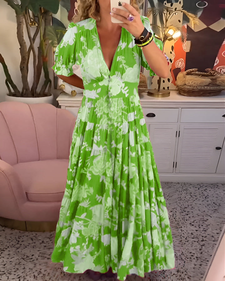 Sandy - Long Floral Dress with Hidden Pockets and Feminine Cut for Daytime Wear