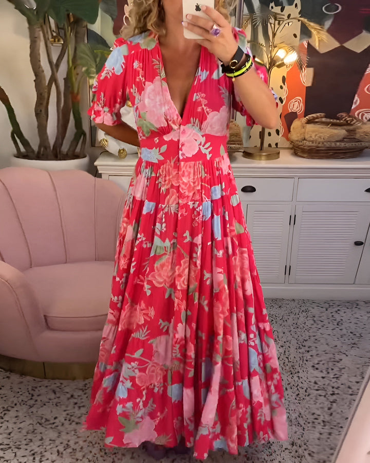 Sandy - Long Floral Dress with Hidden Pockets and Feminine Cut for Daytime Wear
