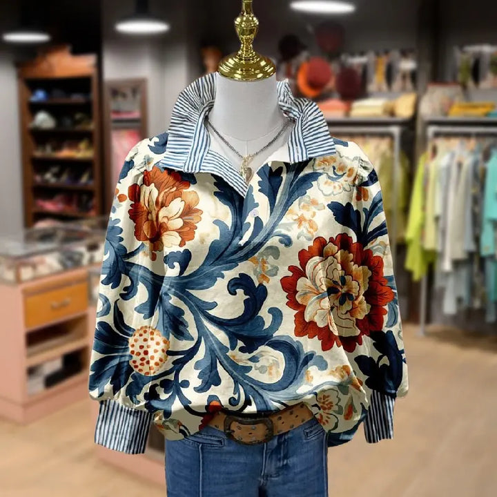 Lucienne - Classy Vintage Floral Printed Blouse