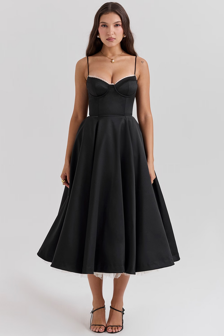 Florine - Satin-Tulle-Midi Dress