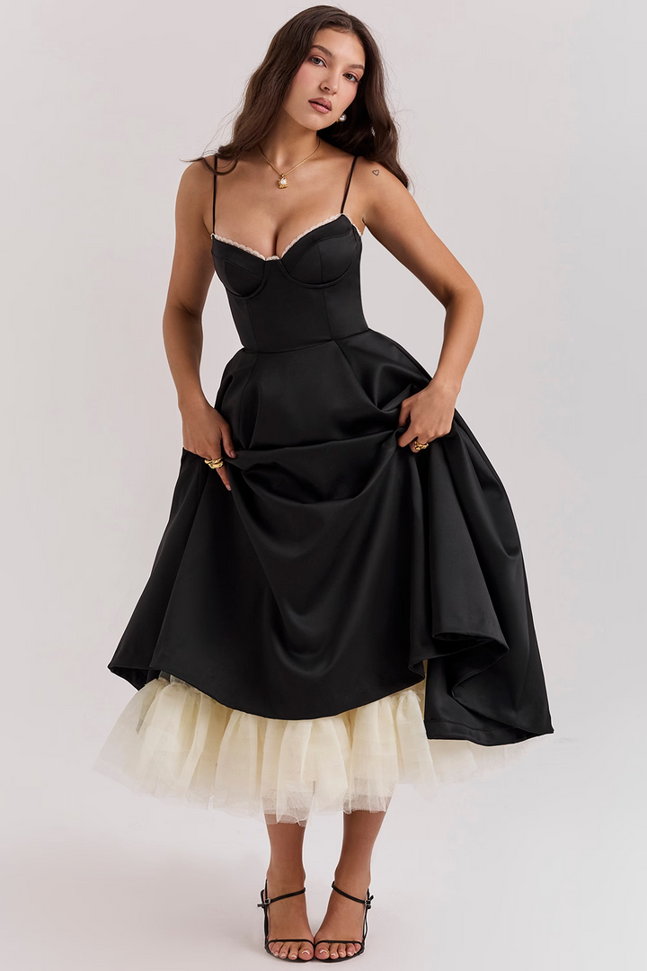 Florine - Satin-Tulle-Midi Dress
