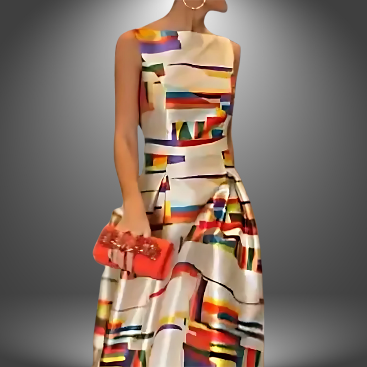 Amelia - Bold Geometric Print Maxi Dress