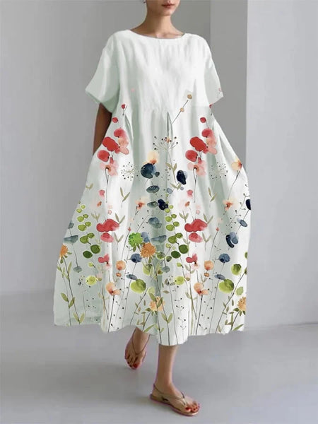 Serena - Flower Print Summer Dress with Flattering Cut and Freedom of Movement