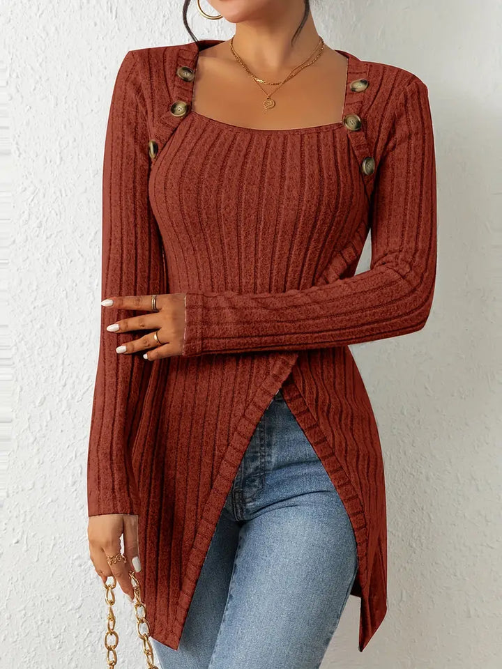 Jasmine - Asymmetric Top with Buttons and Ribs