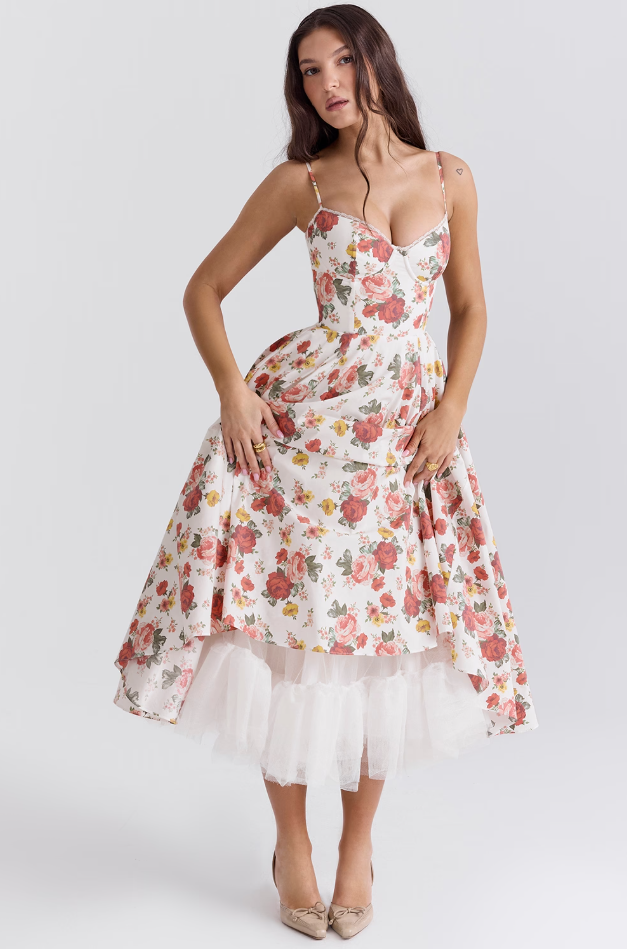 Florine - Satin-Tulle-Midi Dress