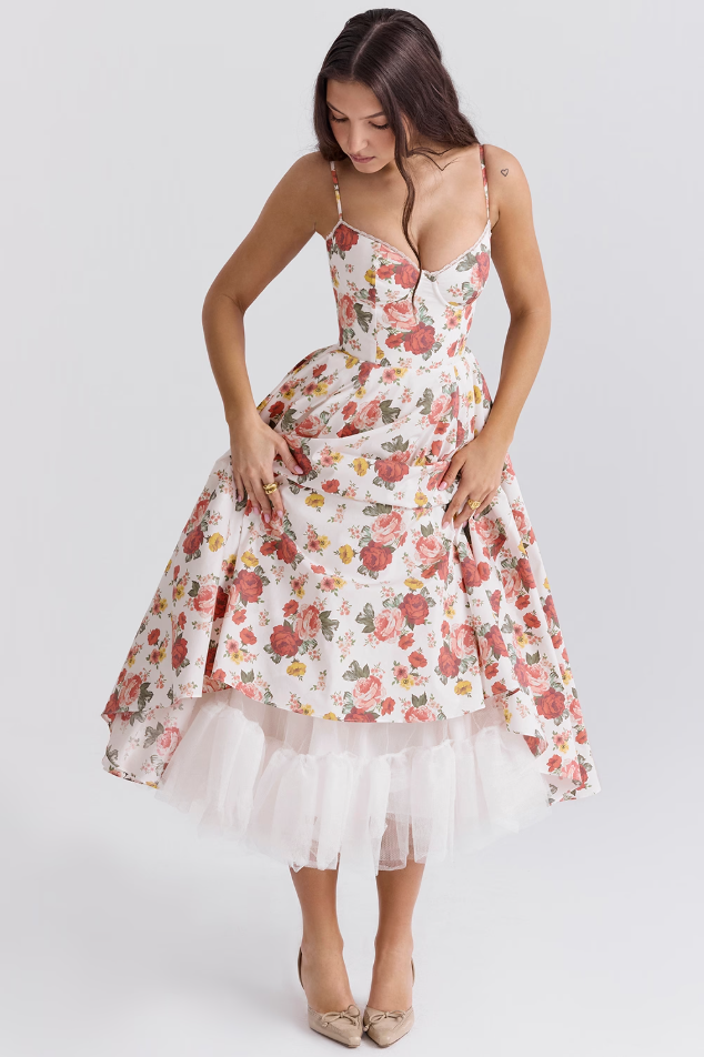 Florine - Satin-Tulle-Midi Dress